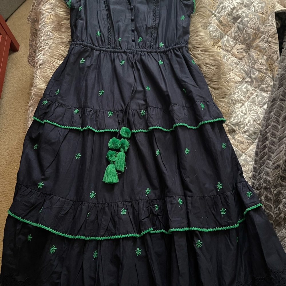J. Crew Navy Maxi Dress with Green Embroidery - Picture 3 of 4